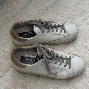 Golden Goose Hi Star White and Silver Sneakers